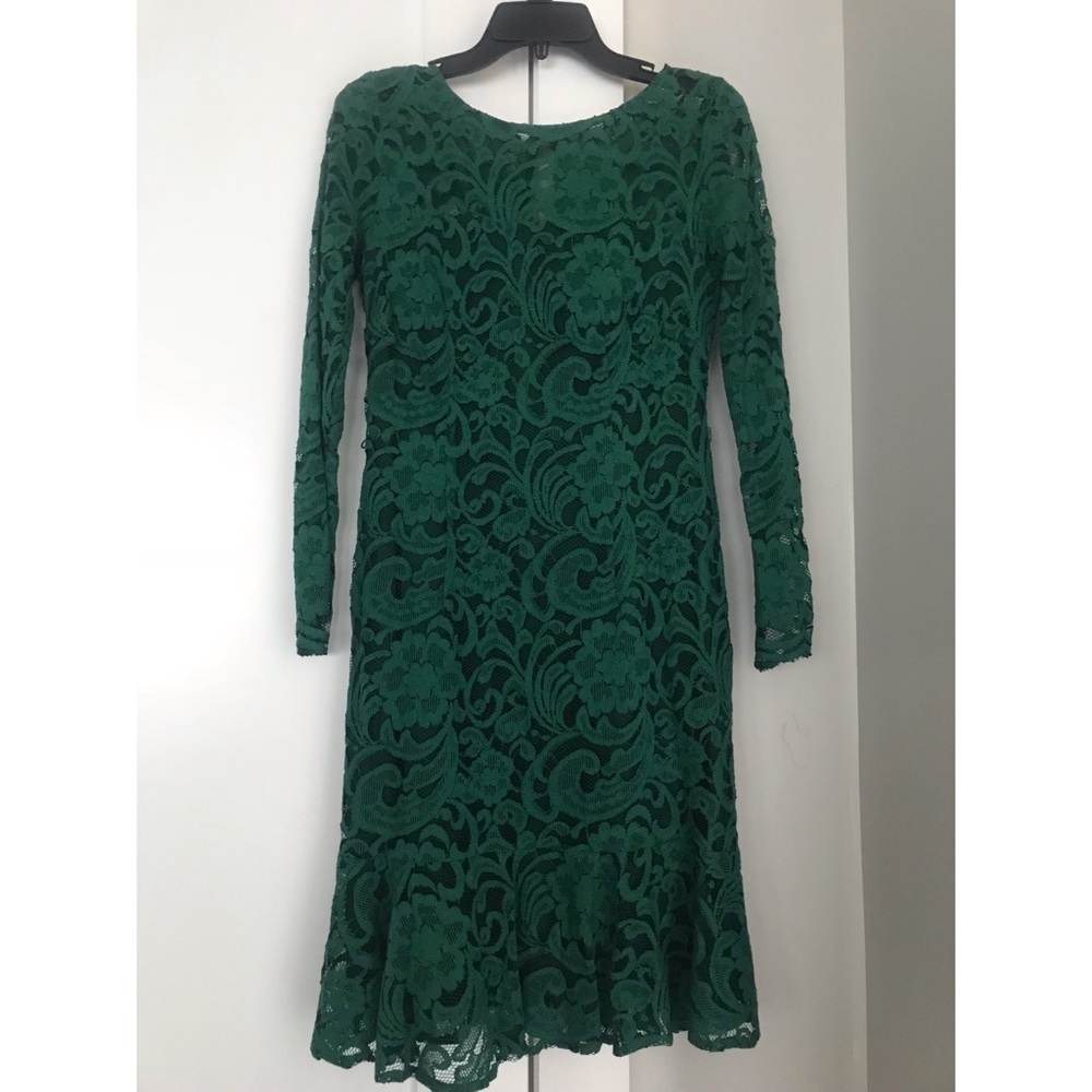 DONNA MORGAN 3/4 Sleeve Lace Flounce-Hem Dress